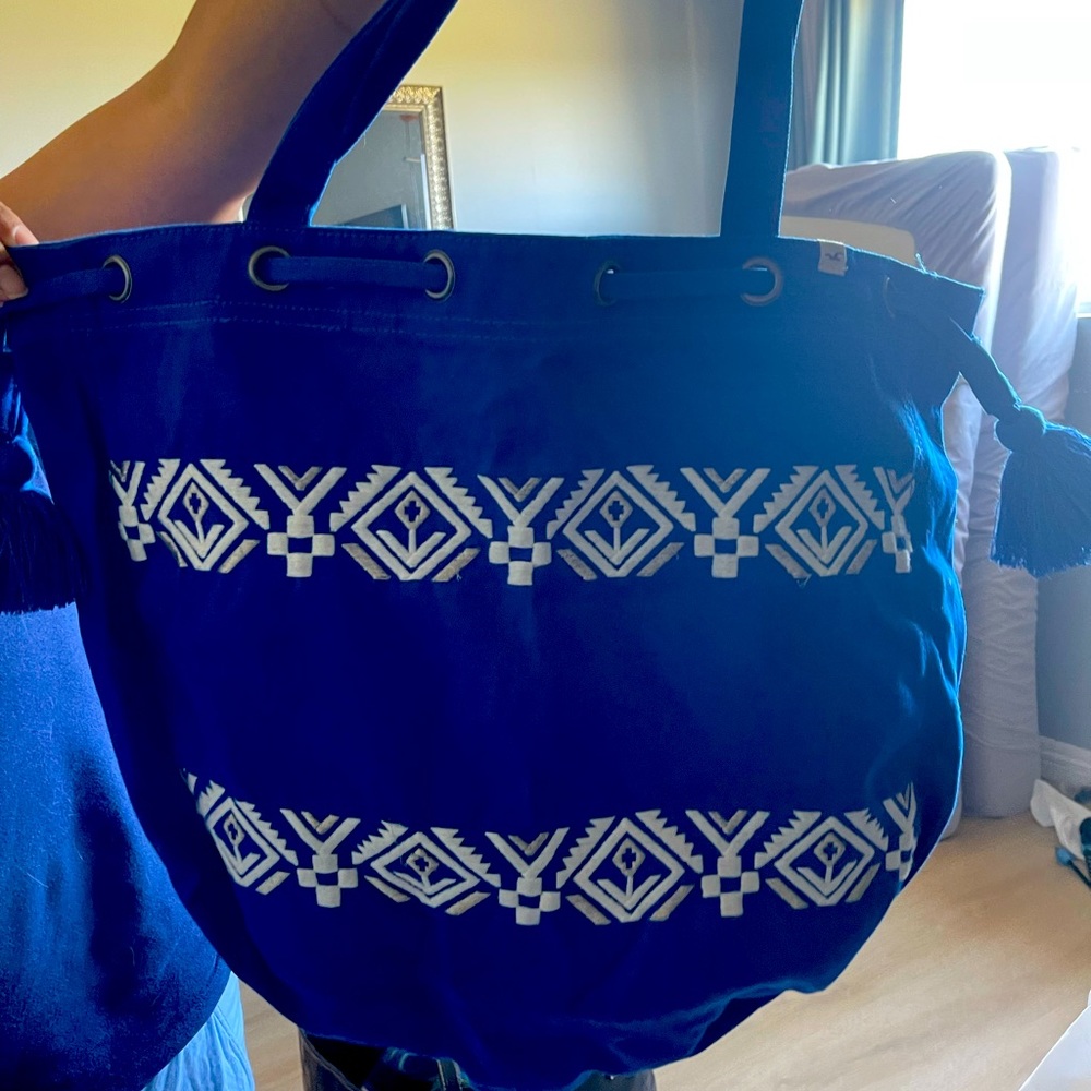 blue and white bag